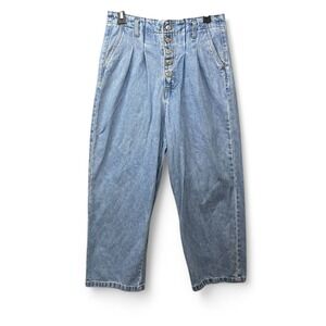 Y2K Grunge High Waist Light Wash Denim Jeans 10 Wide Leg Button Fly Skater Retro